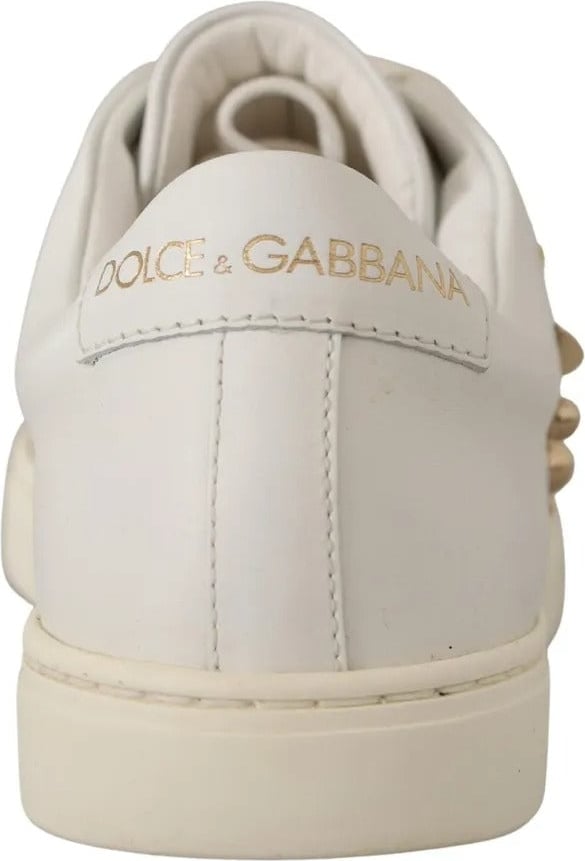 Dolce & Gabbana White Leather Gold Red Heart Sneakers Shoes