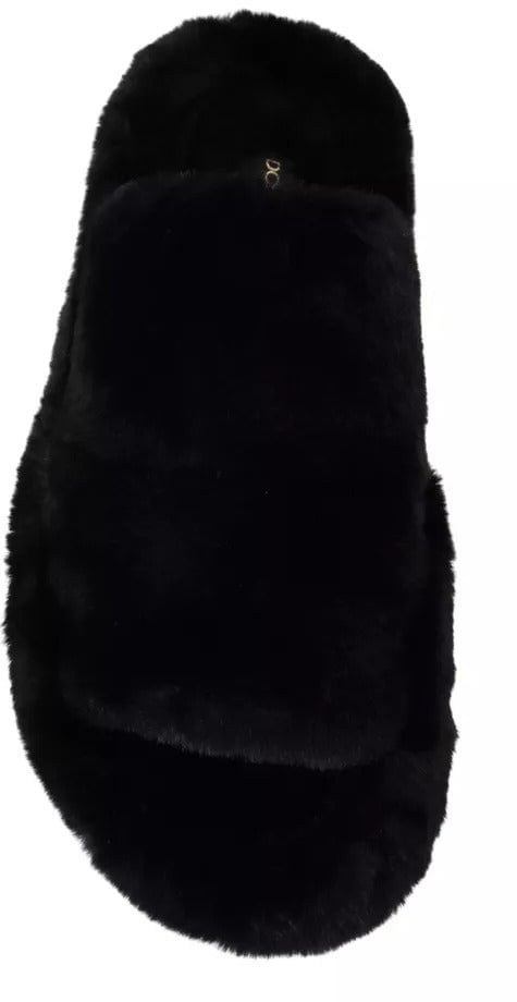 Dolce & Gabbana Black Polyester Faux Fur Mens Flats Sandals Shoes