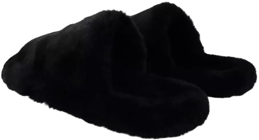 Dolce & Gabbana Black Polyester Faux Fur Mens Flats Sandals Shoes