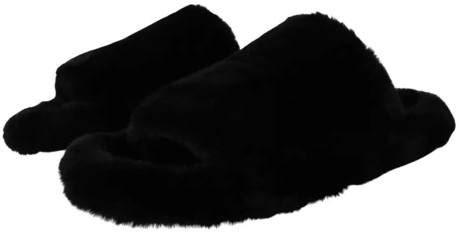 Dolce & Gabbana Black Polyester Faux Fur Mens Flats Sandals Shoes