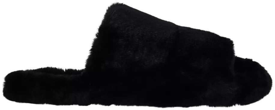 Dolce & Gabbana Black Polyester Faux Fur Mens Flats Sandals Shoes