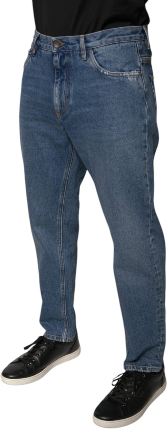 Dolce & Gabbana Blue Cotton Logo Men Loose Denim Jeans