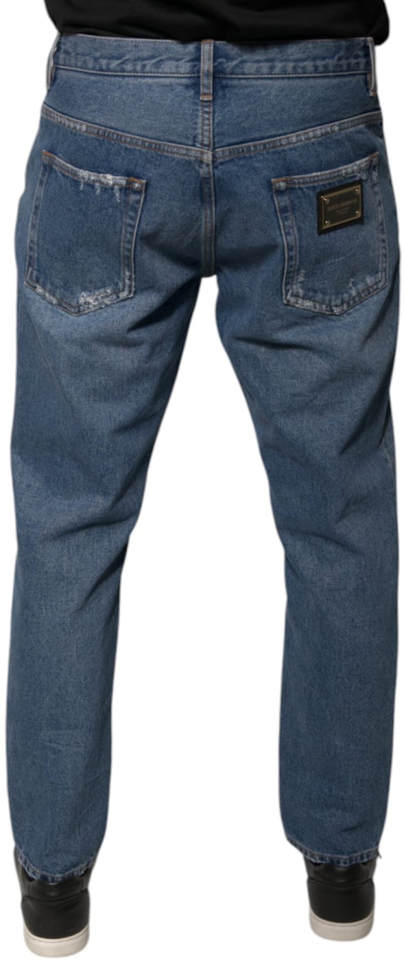 Dolce & Gabbana Blue Cotton Logo Men Loose Denim Jeans