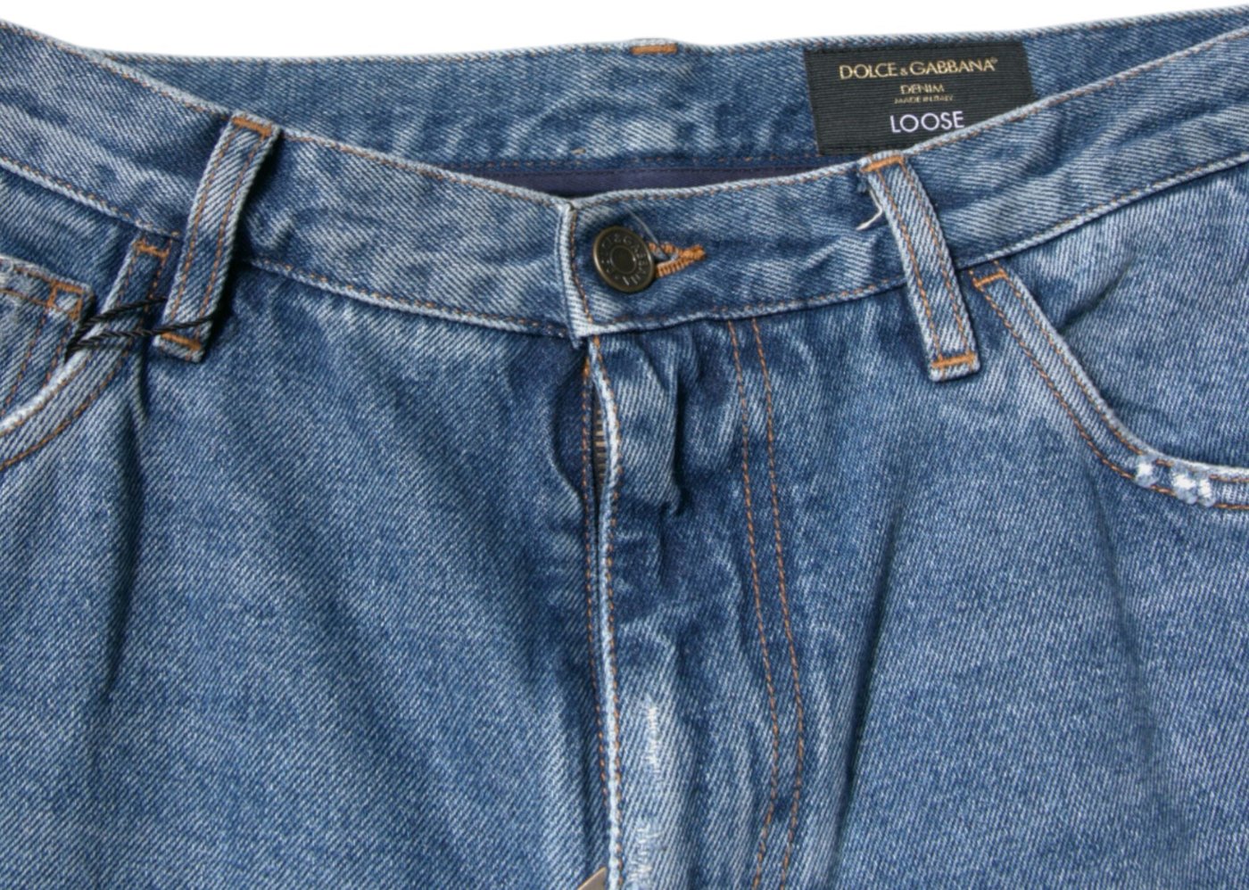 Dolce & Gabbana Blue Cotton Logo Men Loose Denim Jeans