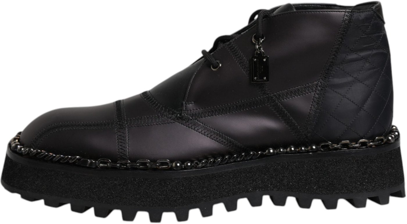 Dolce & Gabbana Black Leather Lace Up Ankle Boots Shoes