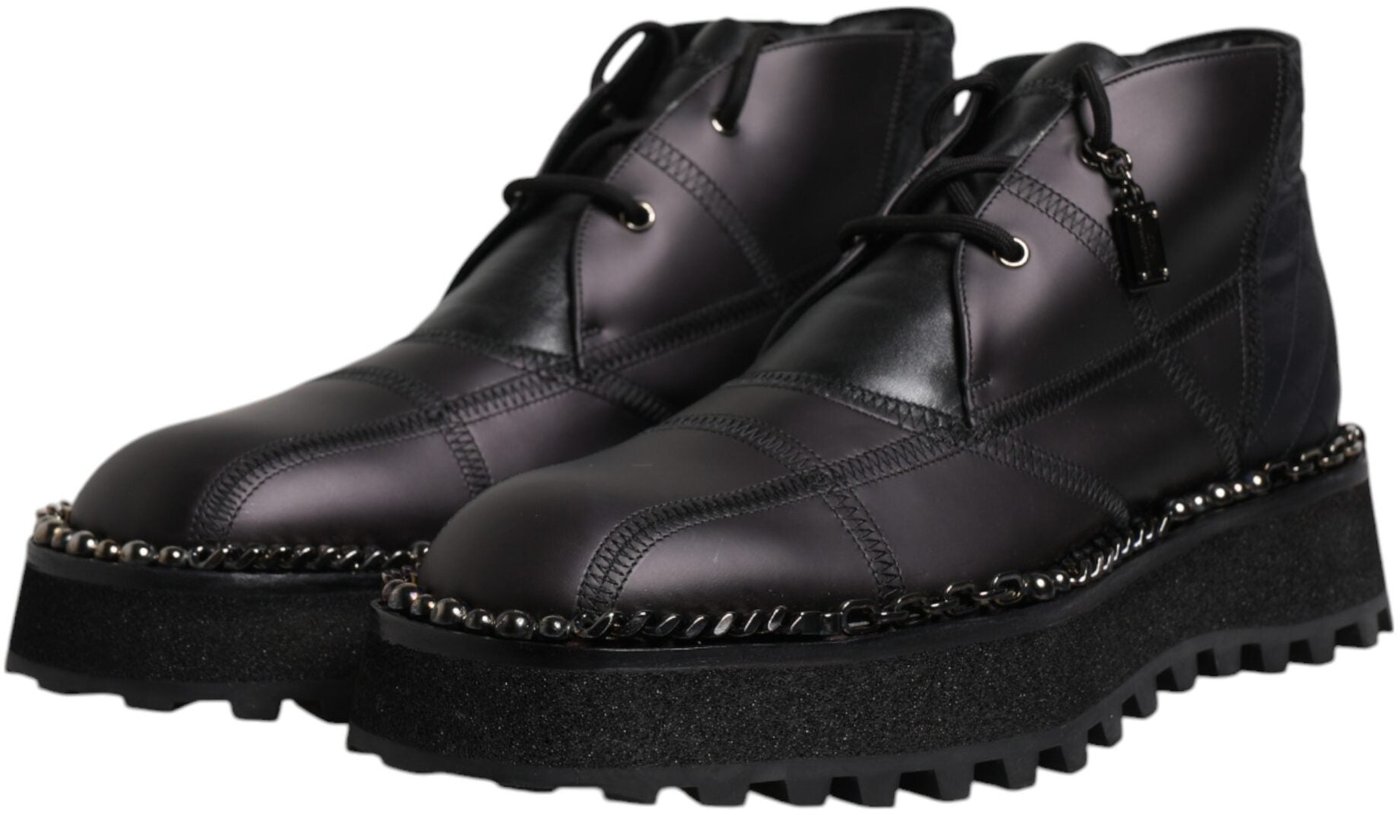 Dolce & Gabbana Black Leather Lace Up Ankle Boots Shoes