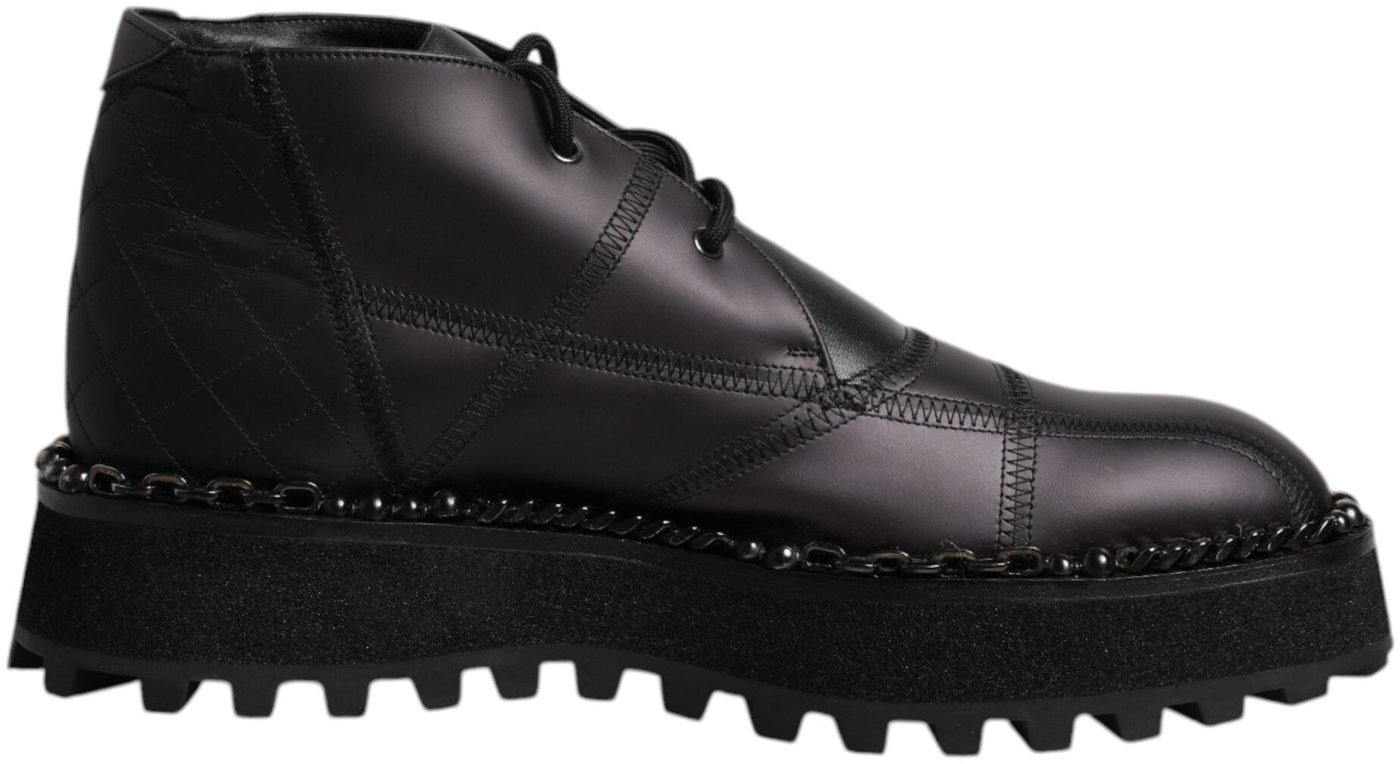 Dolce & Gabbana Black Leather Lace Up Ankle Boots Shoes
