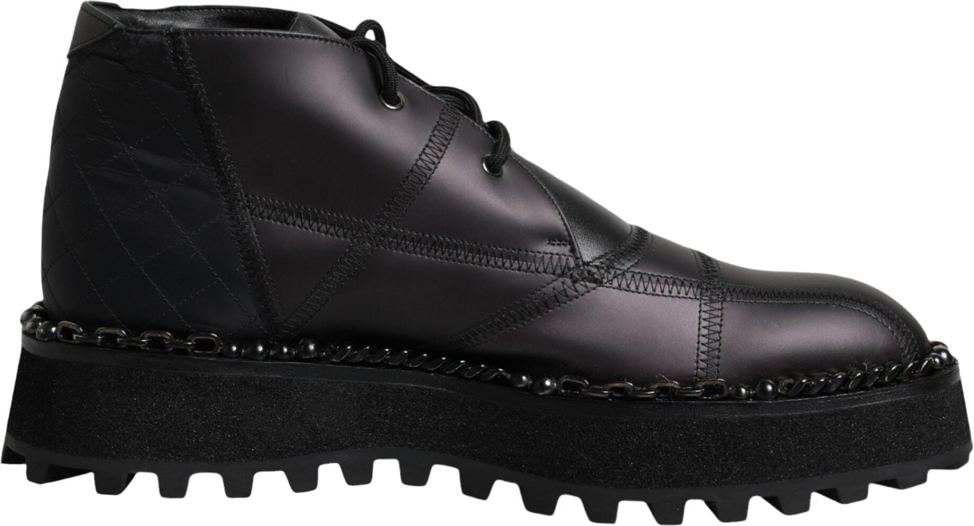 Dolce & Gabbana Black Leather Lace Up Ankle Boots Shoes