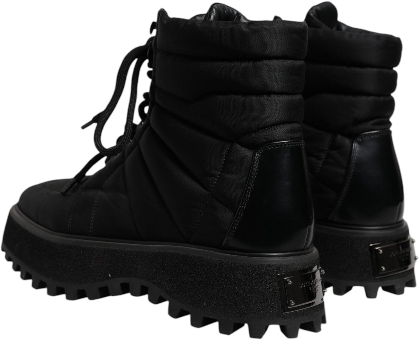 Dolce & Gabbana Black Padded Mid Calf Lace Up Boots Shoes