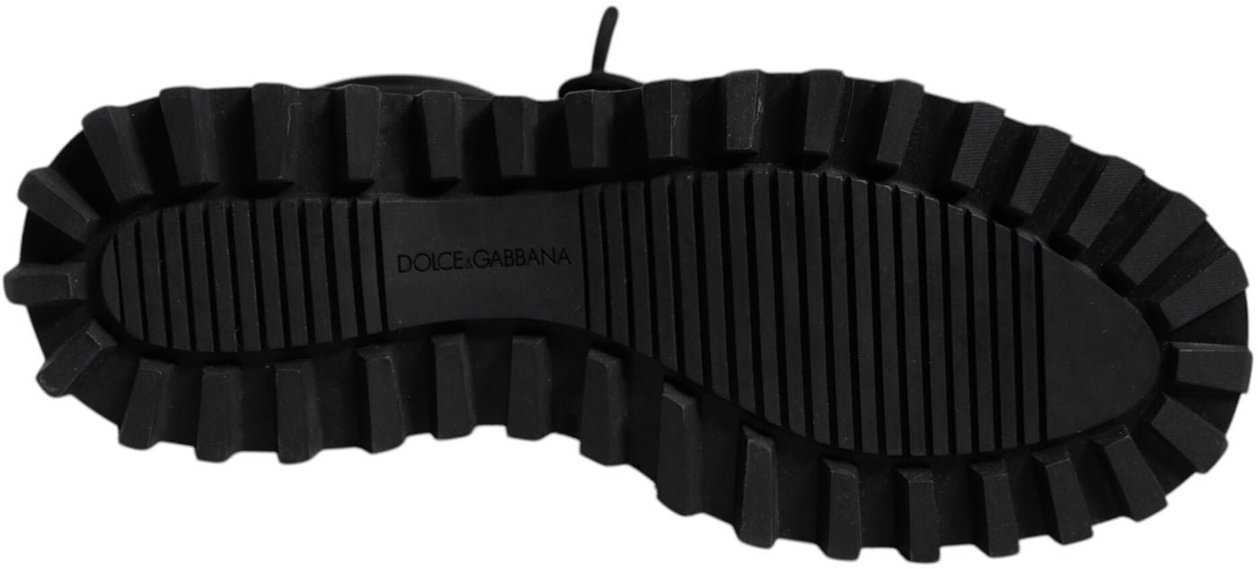 Dolce & Gabbana Black Padded Mid Calf Lace Up Boots Shoes