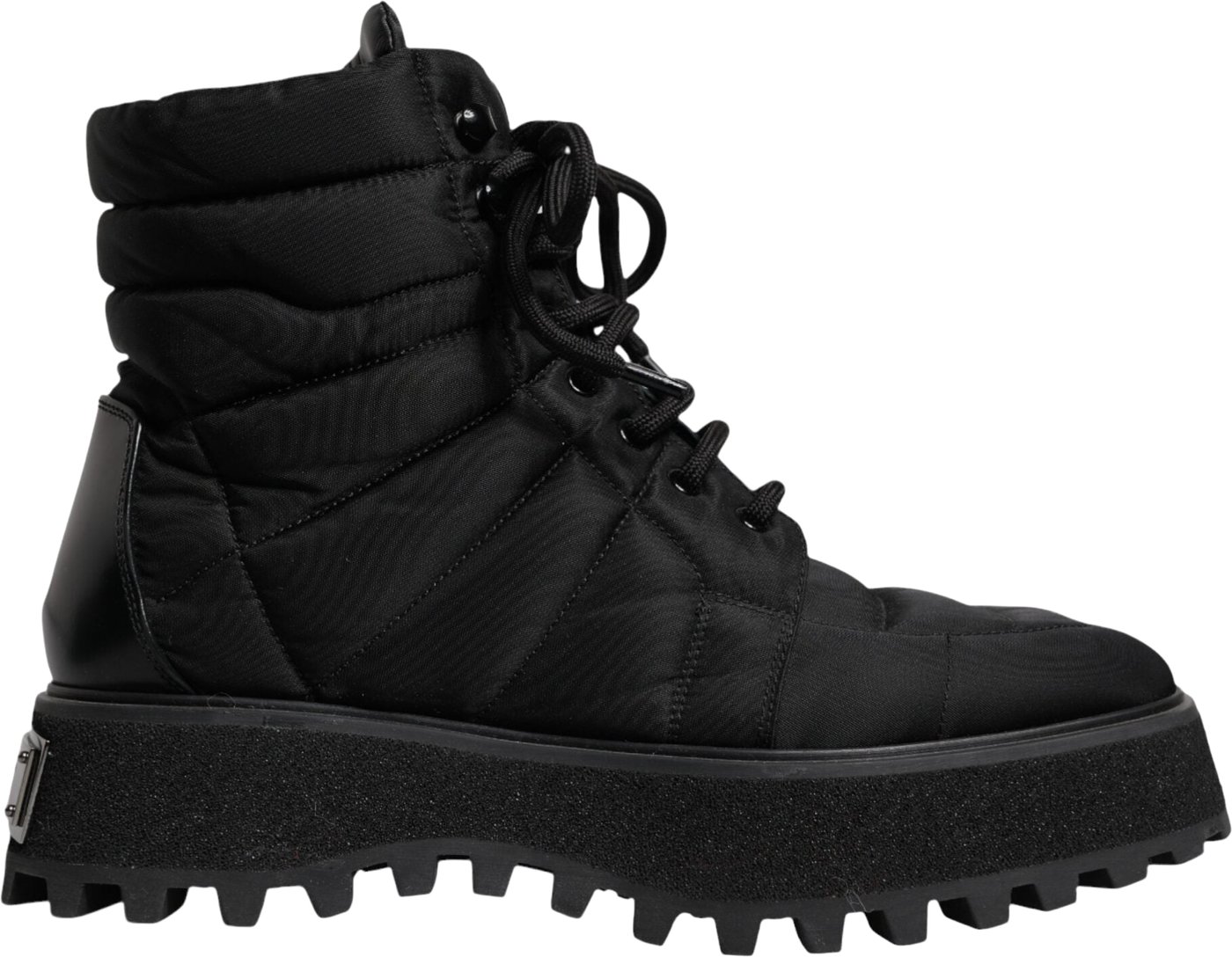 Dolce & Gabbana Black Padded Mid Calf Lace Up Boots Shoes