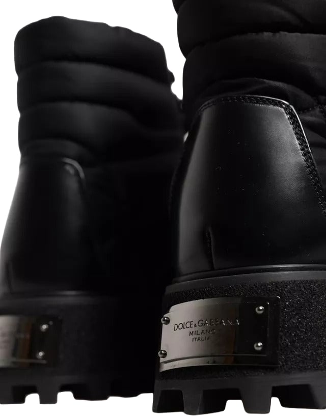 Dolce & Gabbana Black Padded Mid Calf Lace Up Boots Shoes