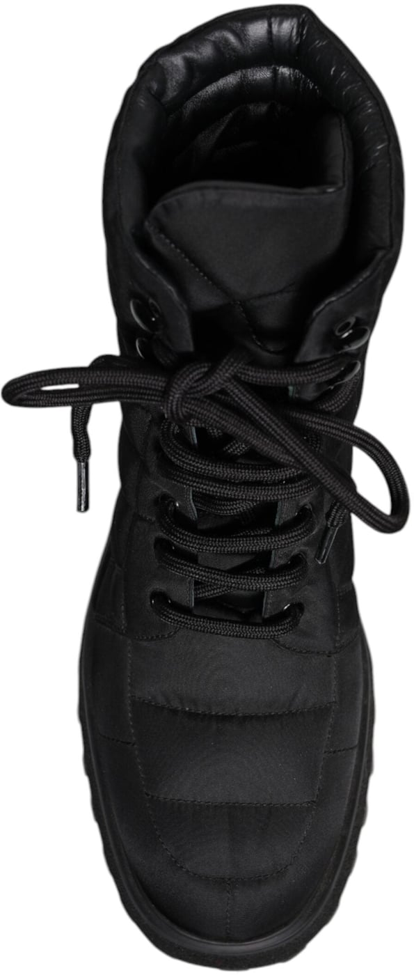 Dolce & Gabbana Black Padded Mid Calf Lace Up Boots Shoes