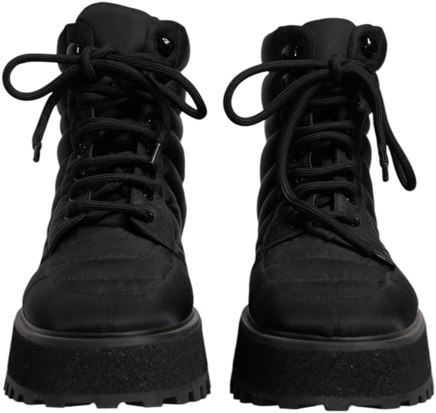 Dolce & Gabbana Black Padded Mid Calf Lace Up Boots Shoes