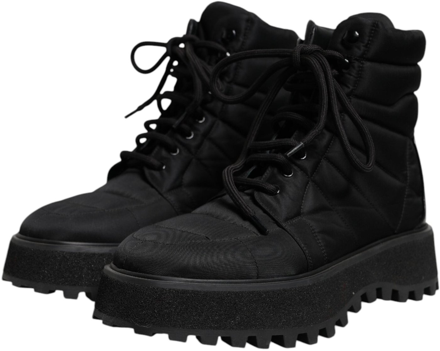 Dolce & Gabbana Black Padded Mid Calf Lace Up Boots Shoes