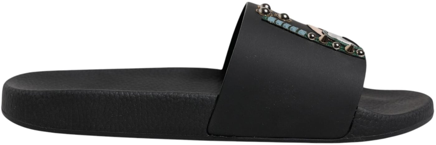 Dolce & Gabbana Black Divers Leather Flats Slides Sandals Beachwear Shoes
