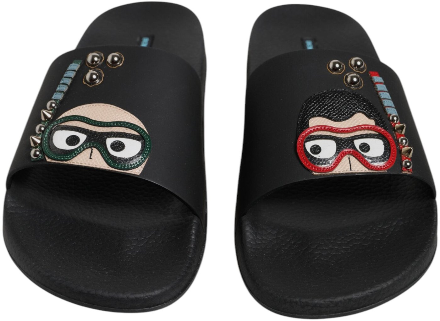 Dolce & Gabbana Black Divers Leather Flats Slides Sandals Beachwear Shoes