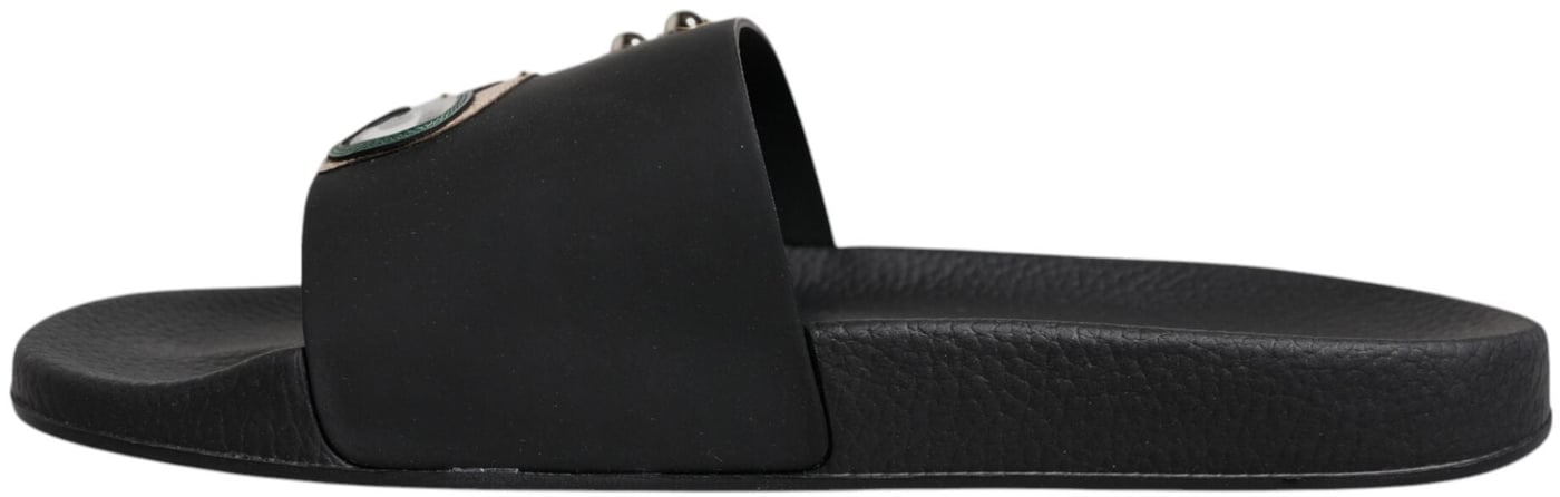Dolce & Gabbana Black Divers Leather Flats Slides Sandals Beachwear Shoes