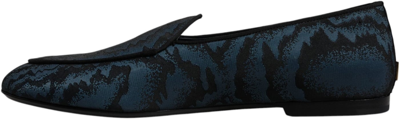 Dolce & Gabbana Blue Black Flats Men Loafers Dress Shoes