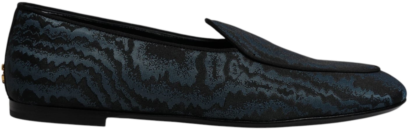 Dolce & Gabbana Blue Black Flats Men Loafers Dress Shoes