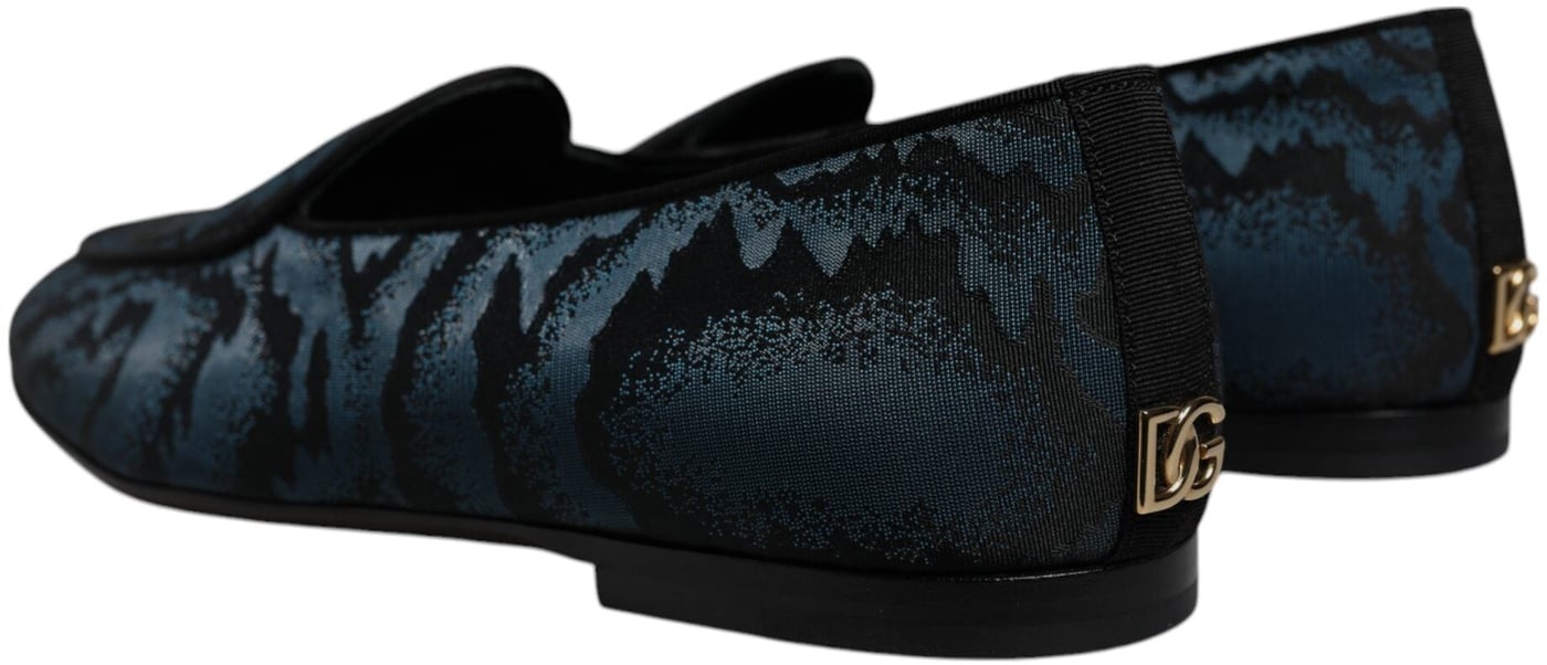 Dolce & Gabbana Blue Black Flats Men Loafers Dress Shoes