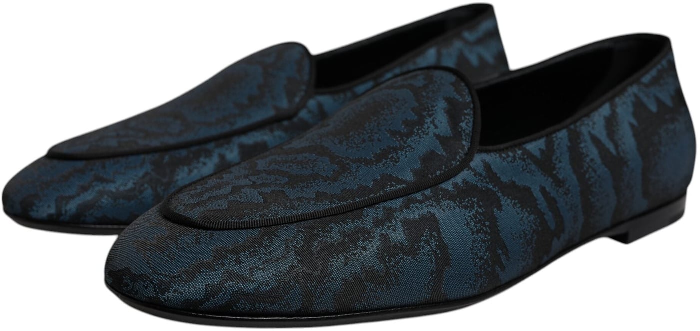 Dolce & Gabbana Blue Black Flats Men Loafers Dress Shoes