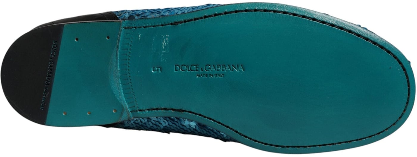 Dolce & Gabbana Blue Sequined Loafers Formal Dress Shoes