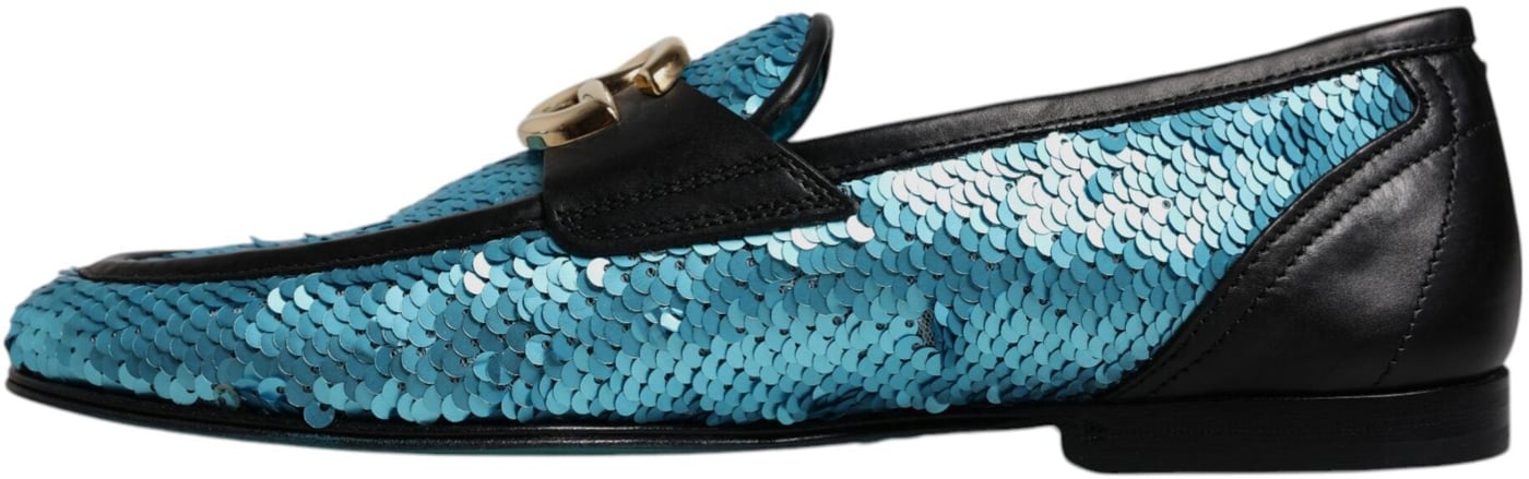 Dolce & Gabbana Blue Sequined Loafers Formal Dress Shoes