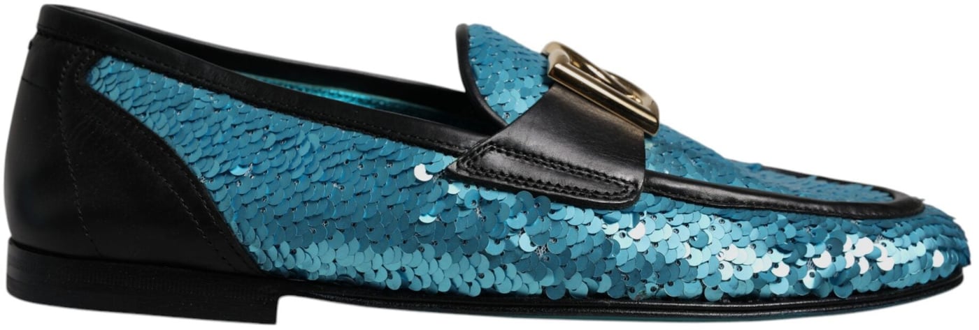 Dolce & Gabbana Blue Sequined Loafers Formal Dress Shoes
