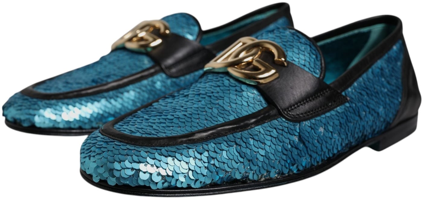 Dolce & Gabbana Blue Sequined Loafers Formal Dress Shoes