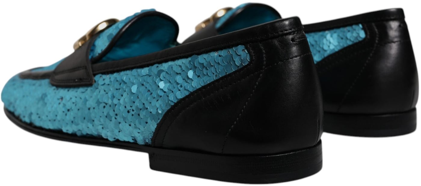 Dolce & Gabbana Blue Sequined Loafers Formal Dress Shoes