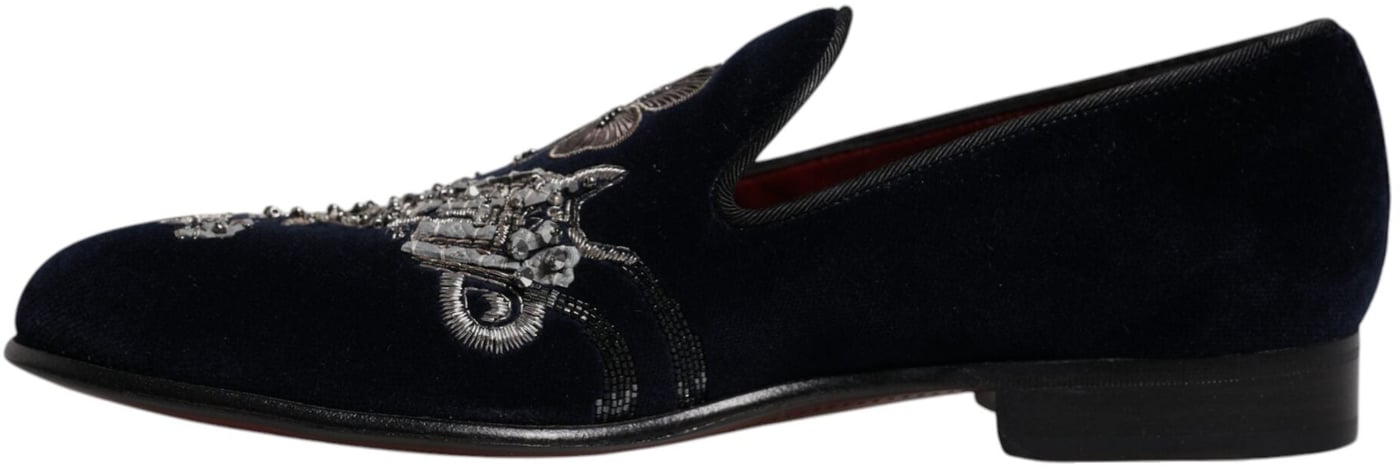 Dolce & Gabbana Black Velvet Floral Gun Loafers Dress Shoes