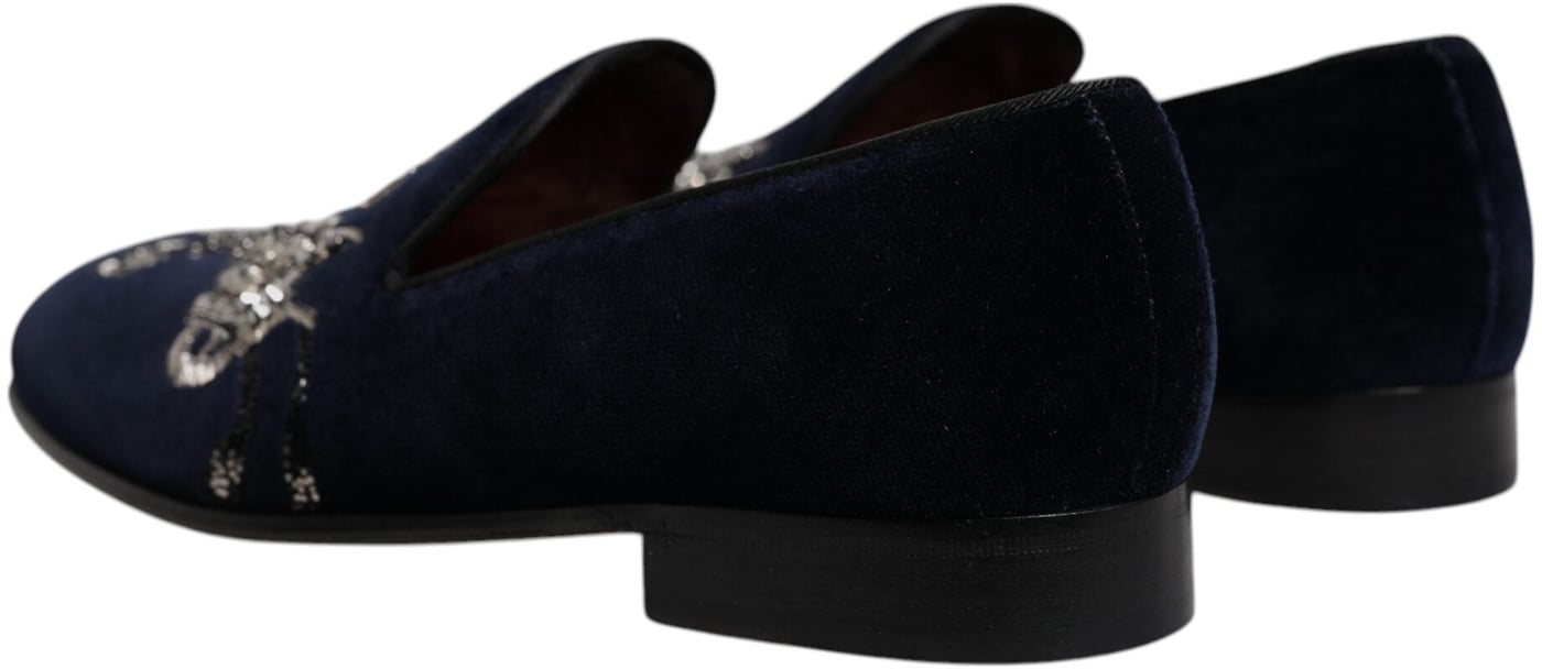 Dolce & Gabbana Black Velvet Floral Gun Loafers Dress Shoes