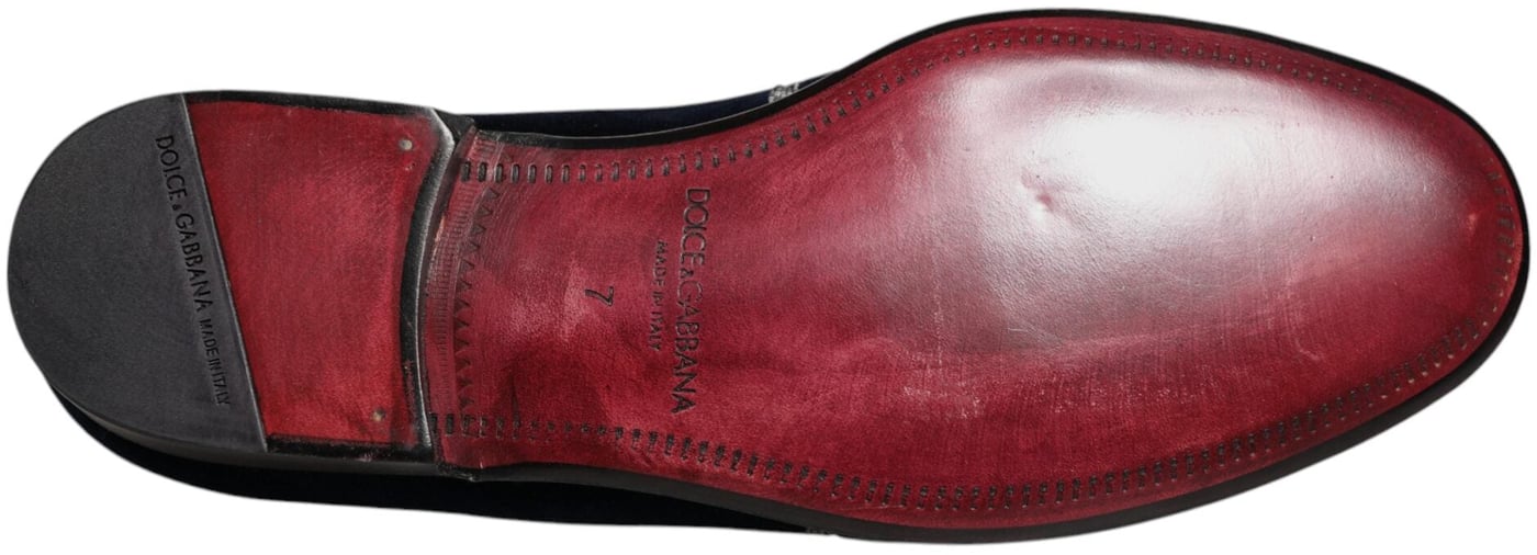 Dolce & Gabbana Black Velvet Floral Gun Loafers Dress Shoes