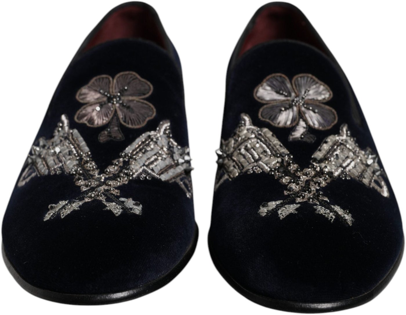 Dolce & Gabbana Black Velvet Floral Gun Loafers Dress Shoes