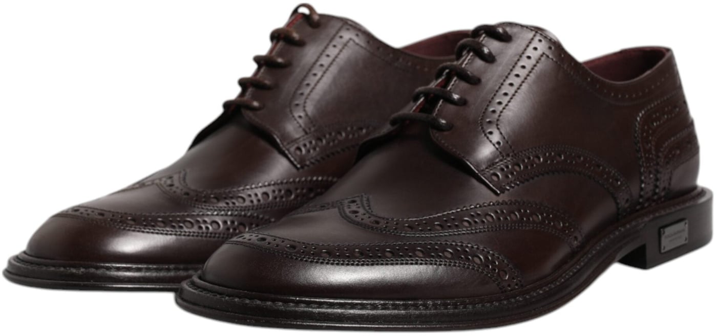 Dolce & Gabbana Brown Leather Derby Wingtip Lace Up Formal Dress Shoes