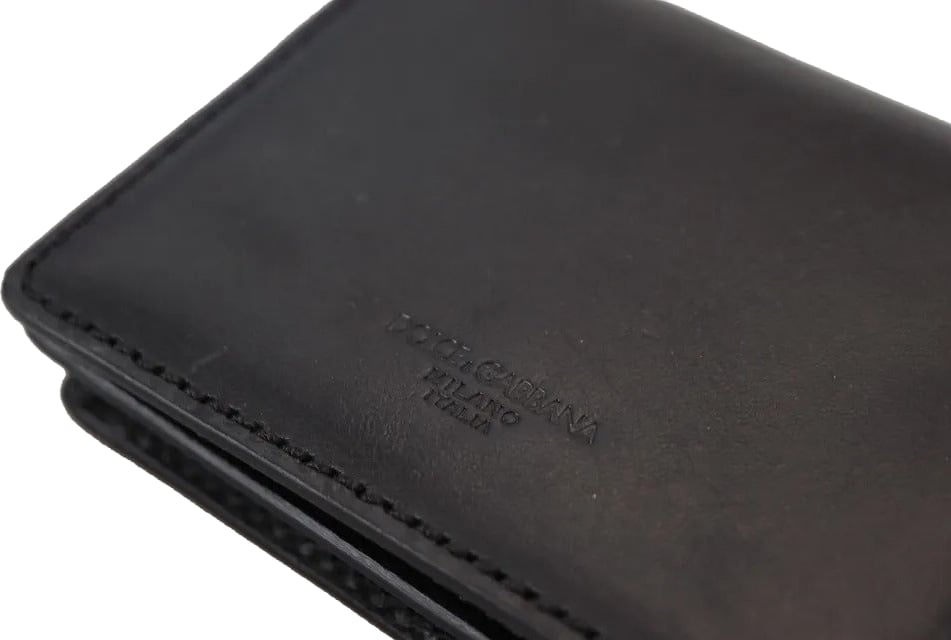 Dolce & Gabbana Black Leather Bifold Shoulder Sling Women Wallet
