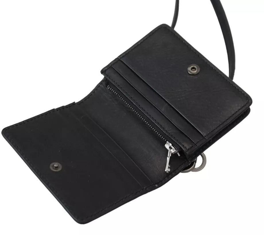 Dolce & Gabbana Black Leather Bifold Shoulder Sling Women Wallet