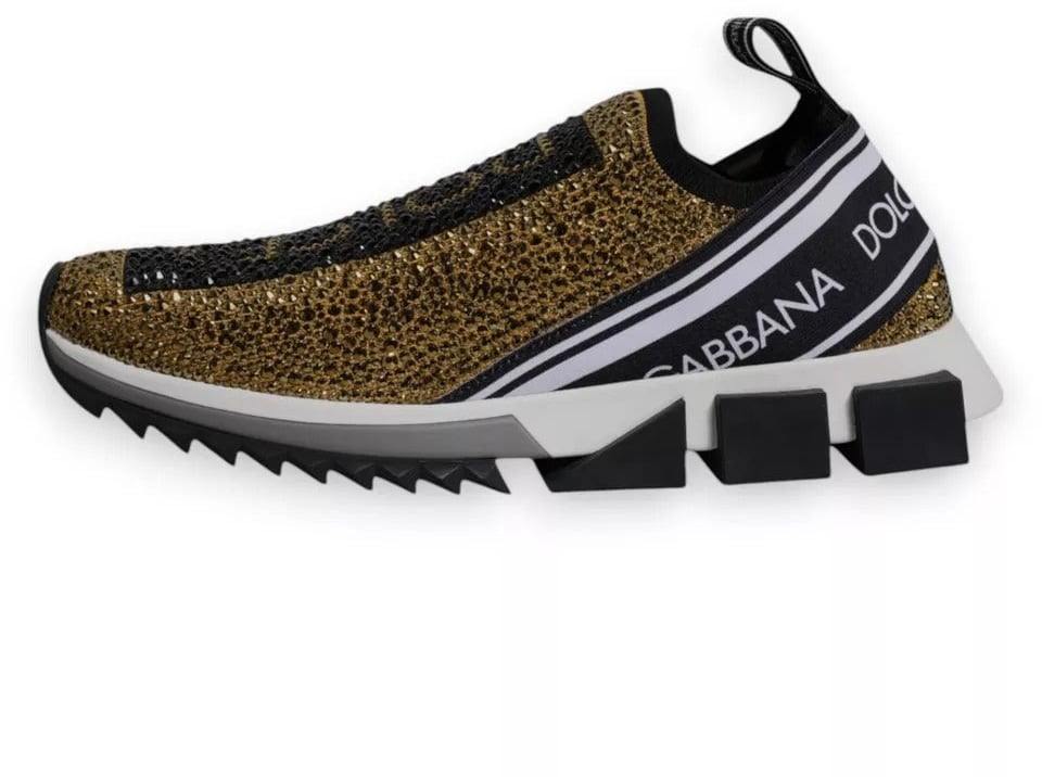 Dolce & Gabbana Gold Rhinestones Sorrento Sneakers Shoes