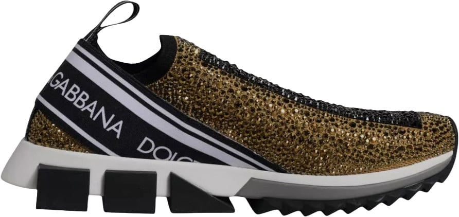 Dolce & Gabbana Gold Rhinestones Sorrento Sneakers Shoes