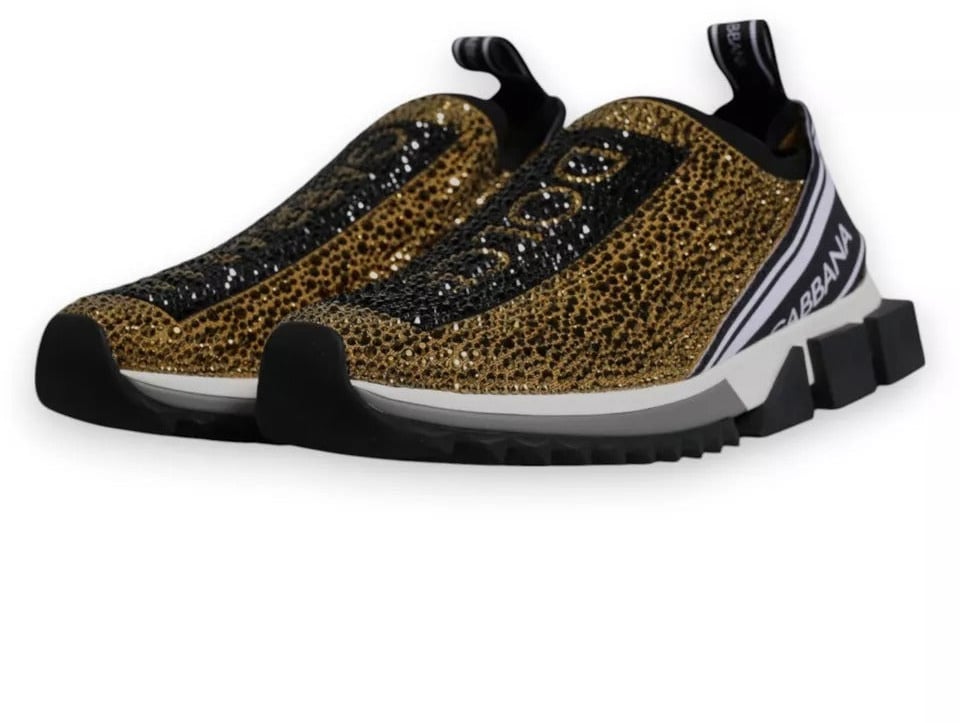 Dolce & Gabbana Gold Rhinestones Sorrento Sneakers Shoes