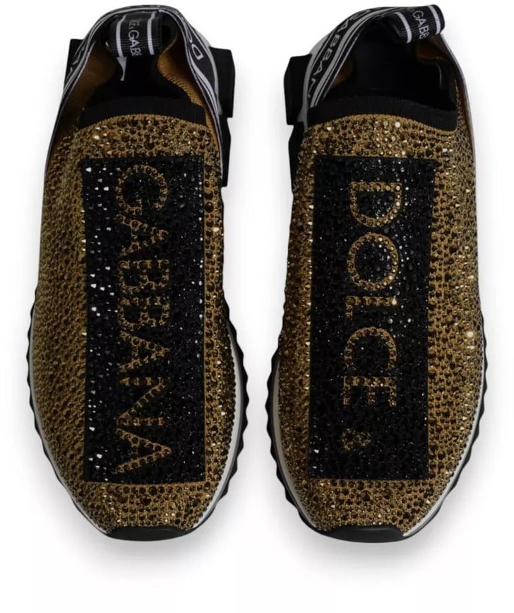 Dolce & Gabbana Gold Rhinestones Sorrento Sneakers Shoes