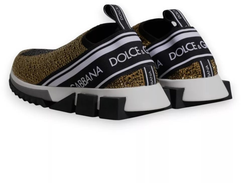 Dolce & Gabbana Gold Rhinestones Sorrento Sneakers Shoes