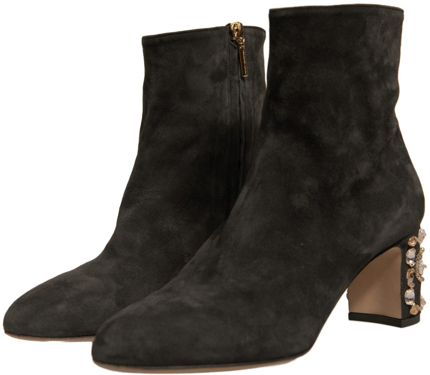 Dolce & Gabbana Black Embellished Heel Ankle Boots Shoes