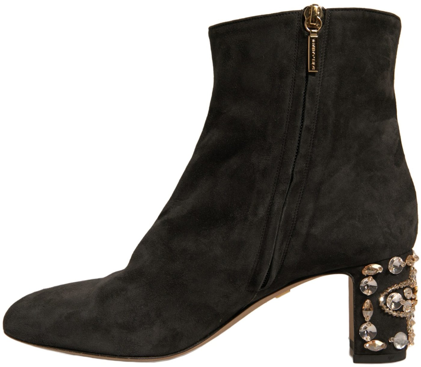 Dolce & Gabbana Black Embellished Heel Ankle Boots Shoes