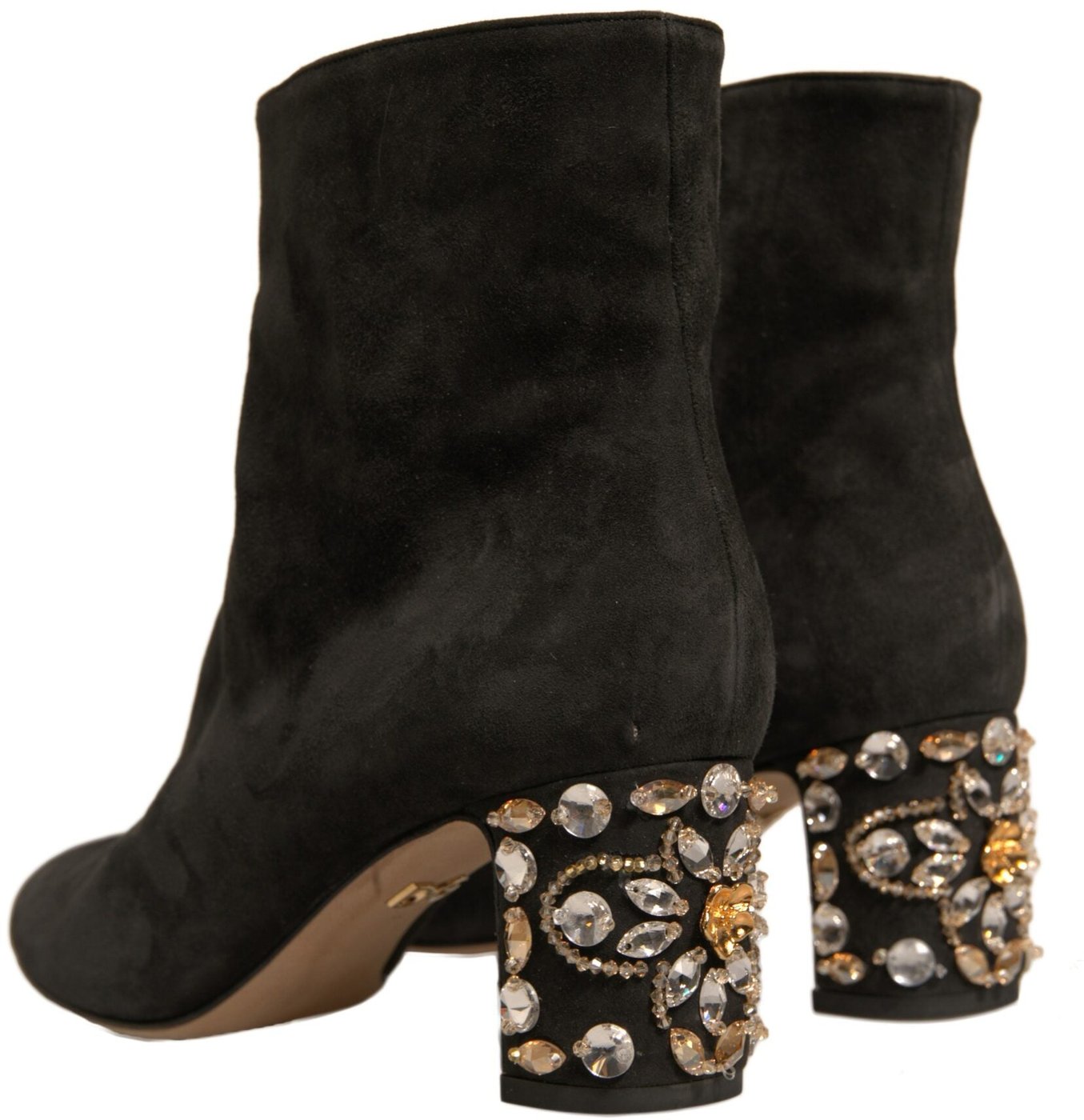 Dolce & Gabbana Black Embellished Heel Ankle Boots Shoes