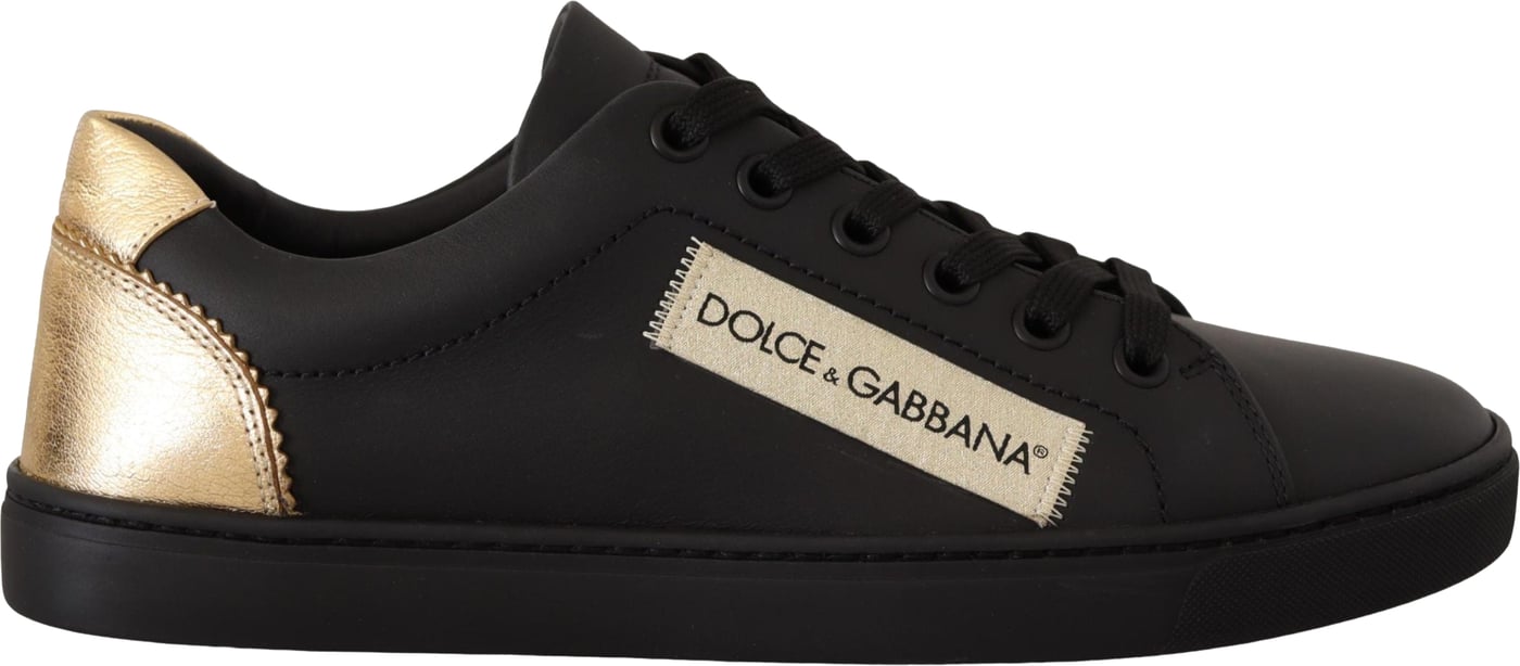 Dolce & Gabbana Black Gold Leather Low Top Sneakers Womens Shoes