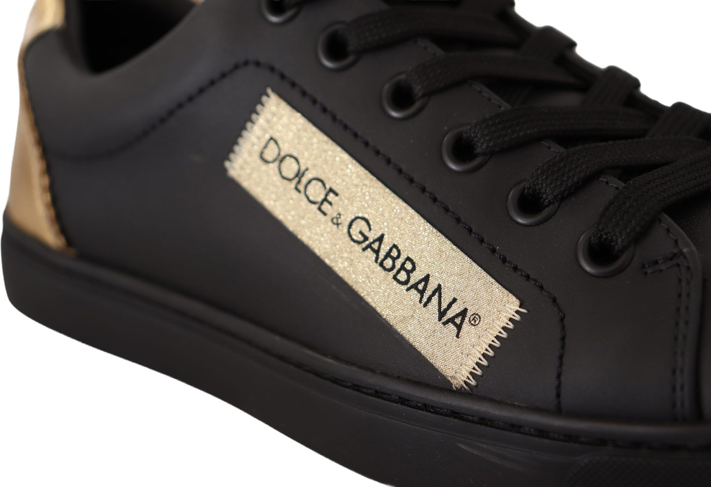 Dolce & Gabbana Black Gold Leather Low Top Sneakers Womens Shoes