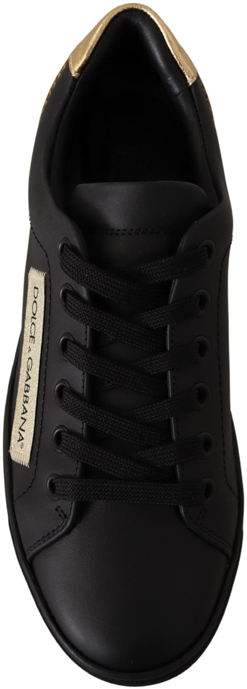 Dolce & Gabbana Black Gold Leather Low Top Sneakers Womens Shoes