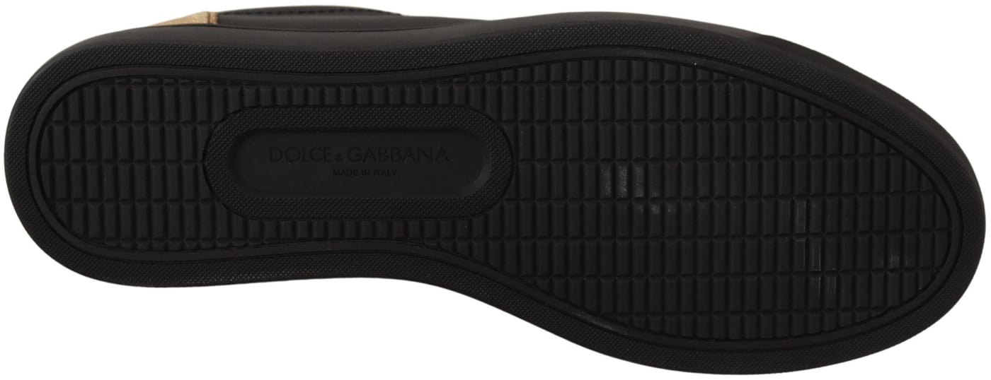 Dolce & Gabbana Black Gold Leather Low Top Sneakers Womens Shoes